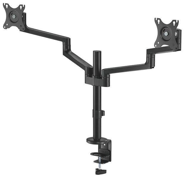 Neomounts DS60-425BL2 /Držák displeje/na stůl/17-27"/svorka+průchodka/3čepy/VESA 100X100/nosn.2x8kg/2 displeje/černý Držák, VESA, stolní, pro 2 ploché monitory, úhloprícka 17"–27", náklon 120°, otácení 180°, rotace 360°, nosnost 16kg, cerný