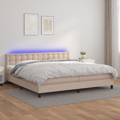 vidaXL Boxspring posteľ matrac a LED kapučínová 200x200 cm umelá koža