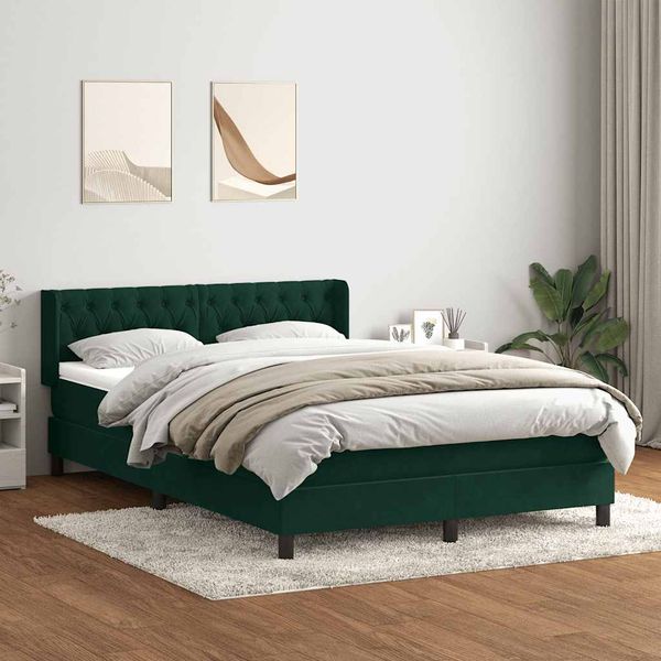 vidaXL Posteľný rám boxsping s matracom tmavozelený 140x210 cm zamat