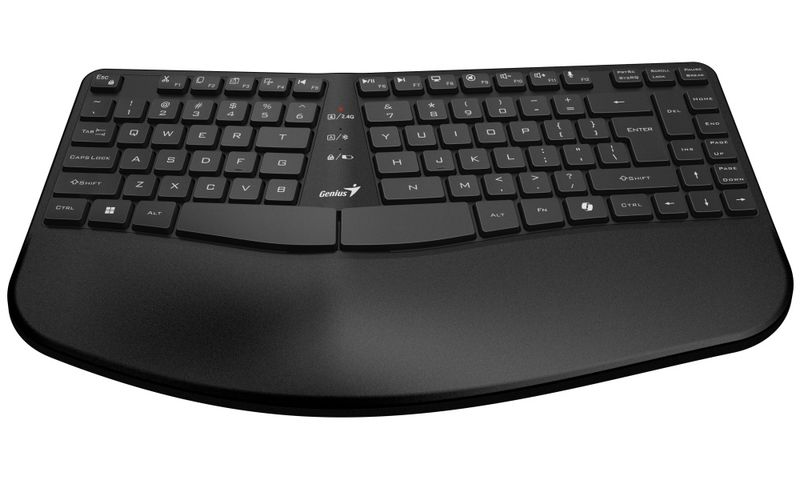 GENIUS Ergo KB-7000BT Wireless/ duální BT+2,4GHz/ Copilot/ USB/ černá/ CZ+SK layout Bezdrátová ergonomická klávesnice, Bluetooth 5.0 + 2.4GHz, split wave design, operka dlane, Copilot AI, chocolate keycaps, cerná