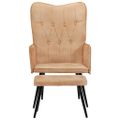 vidaXL Kreslo wingback s podnožkou krémové plátno