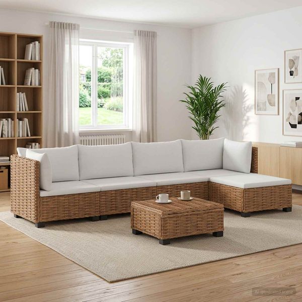 vidaXL 6 ks Ratanová lounge súprava s vankúšmi GENDT Prírodný ratan