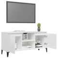 vidaXL TV stolík nohy z kovu lesklý biely 103,5x35x50 cm