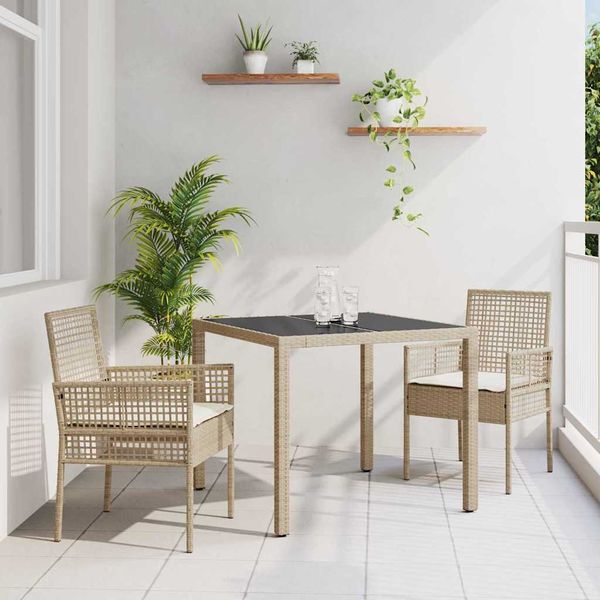 vidaXL Záhradný jedálenský set 3 pcs Béžová polyratan