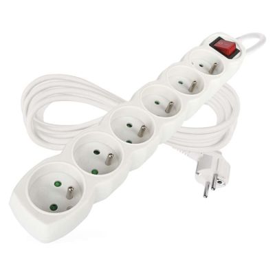 Predlžovací kábel 5 m / 6 zásuviek / s vypínačom / biely / PVC / 1,5 mm2
