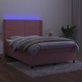 vidaXL Posteľný rám boxsping s matracom a LED ružový 140x200 cm zamat
