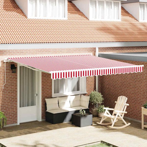 vidaXL Sklopná markíza Červená a Biela 400 × 350 cm Polyester a hliník