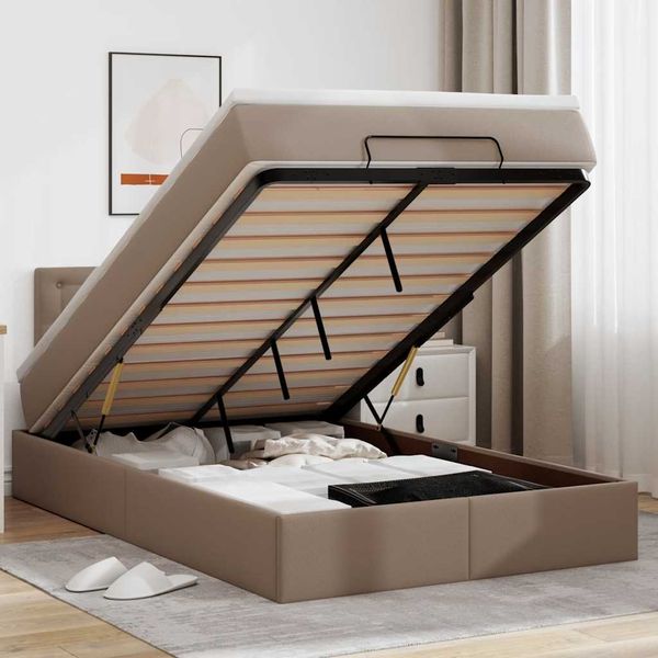 VidaXL Osmanská posteľ s matracmi a LED cappuccino umelá koža