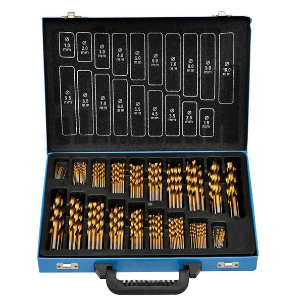 140170 vidaXL 170 Piece Titanium Drill Bit Set in Metal Box HSS TI