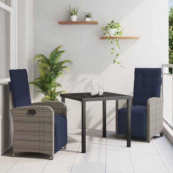 vidaXL Záhradný jedálenský set s vankúšom 3 pcs Sivá polyratan