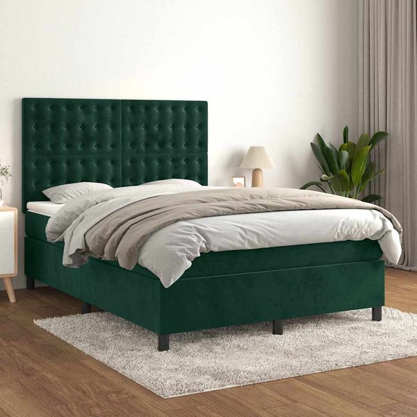 vidaXL Posteľný rám boxsping s matracom tmavozelený 140x190 cm zamat