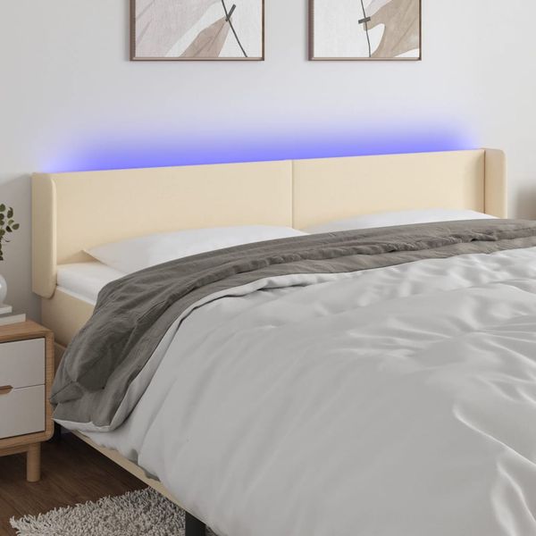 vidaXL Čelo postele s LED krémové 203x16x78/88 cm látka