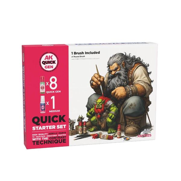 AK Interactive: Quick Gen - Quick Starter Set (8 farieb a 1 štetec)