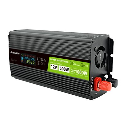 Green Cell INVGC12P500LCD automobilový menič napätia 12V/230V 500W/1000W, LCD displej