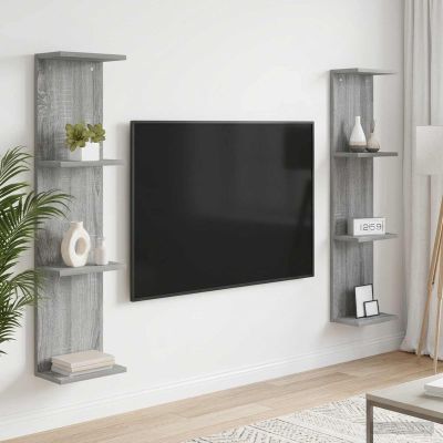 vidaXL Stenná polica 2 ks Sivý Sonoma 25 x 15 x 100 cm