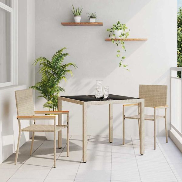 vidaXL Záhradný jedálenský set 3 pcs Béžová polyratan