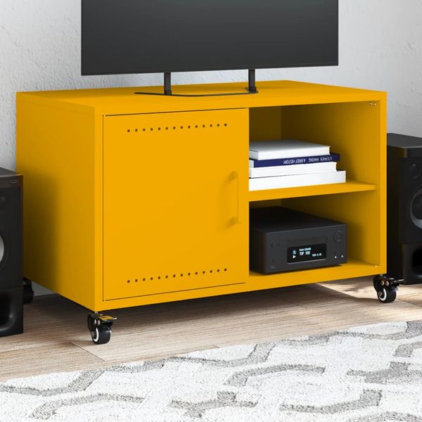 vidaXL TV skrinka horčicovožltá 68x39x43,5 cm oceľ