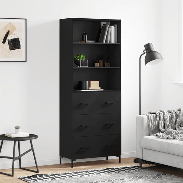 vidaXL Vysoká skrinka čierna 69,5x34x180 cm spracované drevo