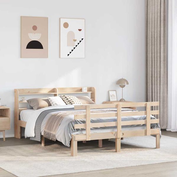 vidaXL Posteľný rám s čelom 135x190 cm borovicový masív