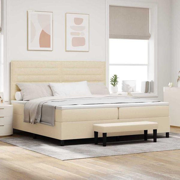 vidaXL Posteľ s pružinovým rámom s matracmi Krémová 200 x 200 cm látka