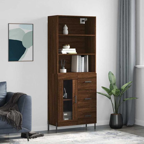vidaXL Vysoká skrinka hnedý dub 69,5x34x180 cm spracované drevo