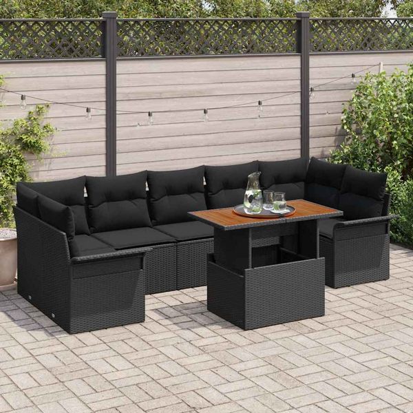 vidaXL Súprava záhradných pohoviek s úložiskom 8 pcs Čierna Poly ratan