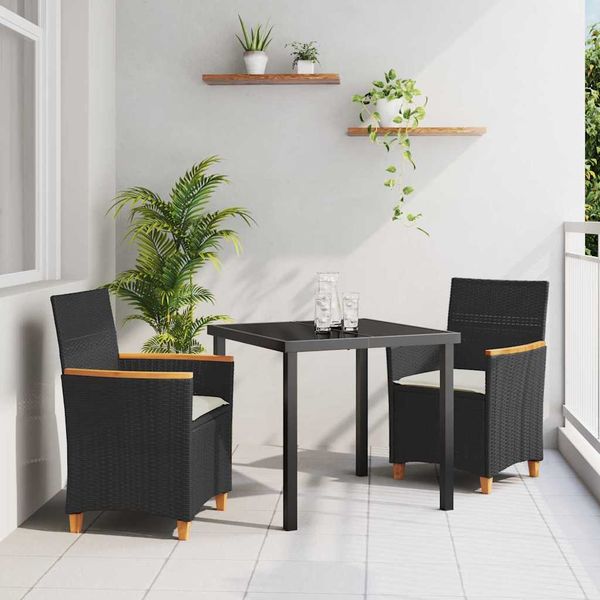 vidaXL Záhradný jedálenský set 3 pcs Čierna polyratan