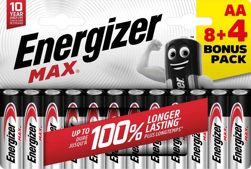 Energizer Max AA alkalické batérie 1,5V 8+4 12ks (E303325100)