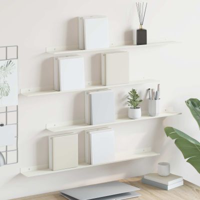 vidaXL Závesná polica Nástenný 4 pcs Biely 80 x 9 x 2,5 cm Oceľ