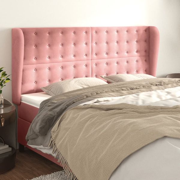 vidaXL Čelo postele so záhybmi ružový 203x23x118/128 cm zamat