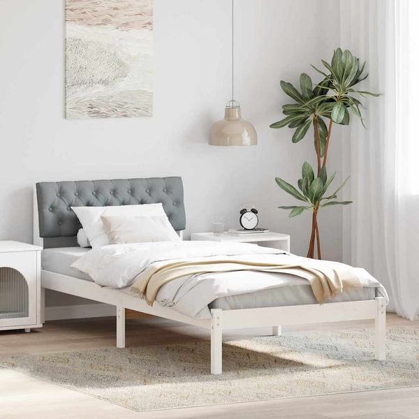 vidaXL Rám postele Biela a svetlosivá 90 x 200 cm Borovicový masív