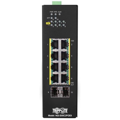 Prepínač 8x zdroj Lite Managed Ethernet Switch, 10/100/1000 Mb/s, 2 GbE SFP, PoE+ 30W, -10° až +60°C, DIN