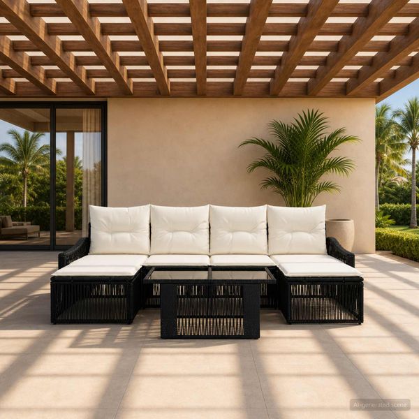 vidaXL Súprava záhradných pohoviek 6 ks Čierna a krémová biela