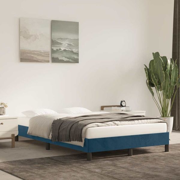 vidaXL Posteľ bez matracom tmavomodrá 120x190 cm zamat
