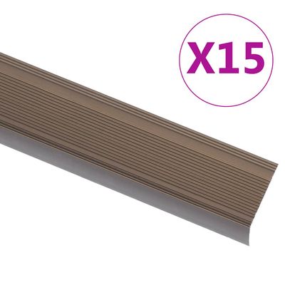vidaXL Schodové lišty v tvare L 15 ks, hliník 100 cm, hnedé