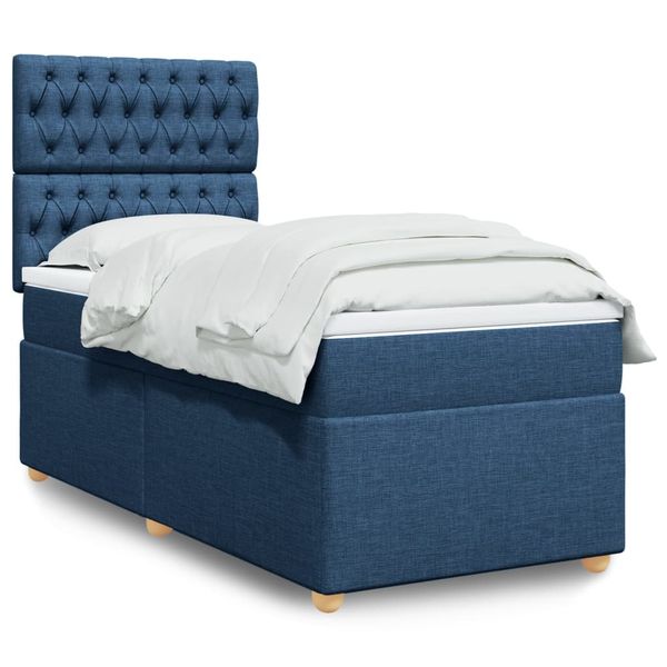 vidaXL Posteľný rám boxspring s matracom modrý 90x200 cm látka