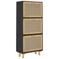 vidaXL Botník čierny 52x25x115 cm spracované drevo a prírodný ratan
