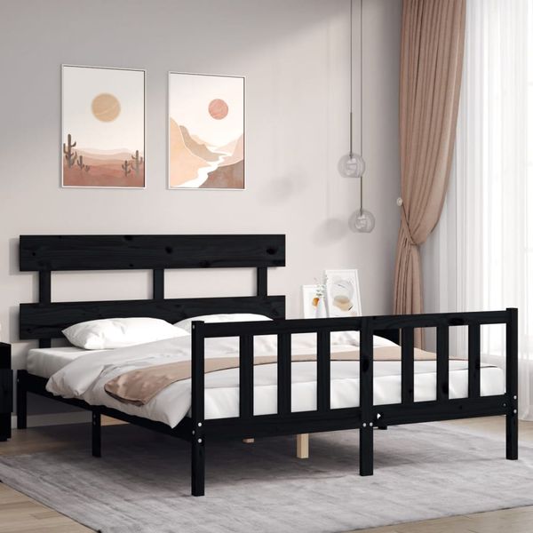 vidaXL Rám postele s čelom čierny masívne drevo King Size