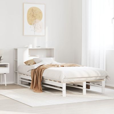 vidaXL Posteľ s knižnicou bez matraca biela 75x190 cm masívne drevo