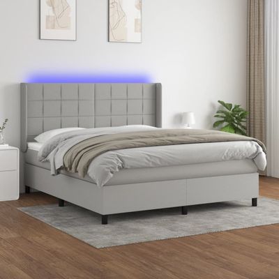 vidaXL Posteľ boxsping s matracom a LED bledosivá 160x200 cm látka