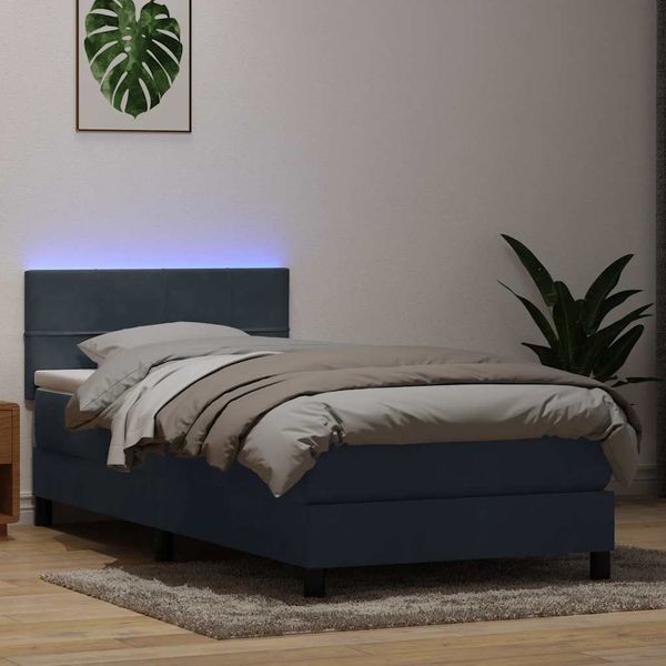 vidaXL Posteľný rám boxspring s matracom a LED tmavosivý 90x220 cm zamat