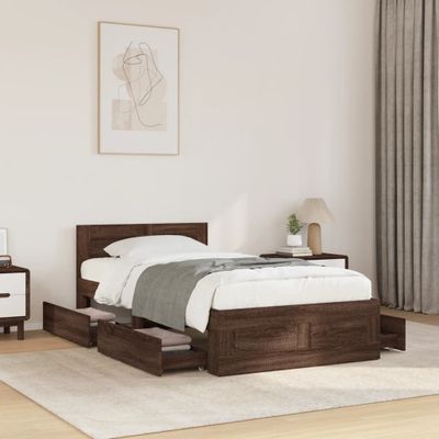vidaXL Posteľný rám s čelom hnedý dub 90x190 cm kompozitné drevo