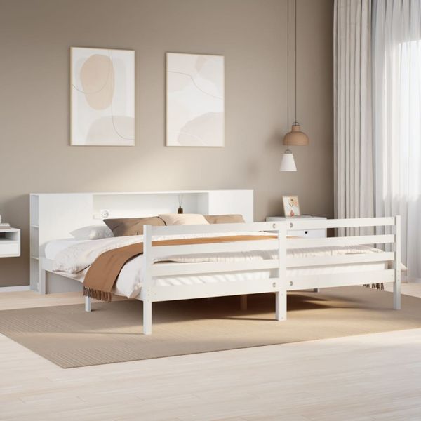 vidaXL Posteľ s knižnicou bez matraca biela 200x200cm borovicový masív