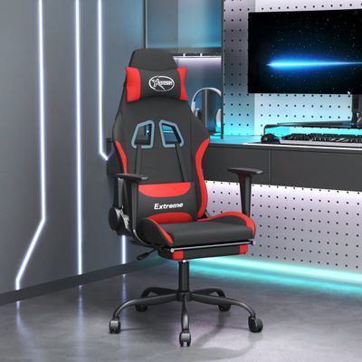 vidaXL Herná masážna stolička s podnožkou čierna a červená látková