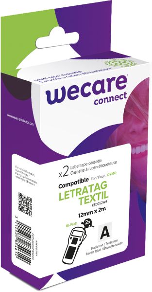 WECARE ARMOR páska 2ks nažehľovacia kompatibilná s DYMO S0718850, Black/White, 12MM*2M