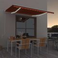vidaXL Automatická markíza,LED a senzor vetra 450x300cm,oranžová/hnedá
