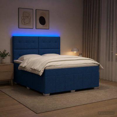 vidaXL LED boxspring posteľ s matracom Modrá 140 x 190 cm Látka
