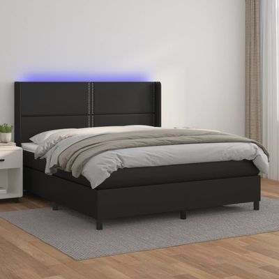 vidaXL Boxspring posteľ s matracom a LED čierna 180x200 cm umelá koža