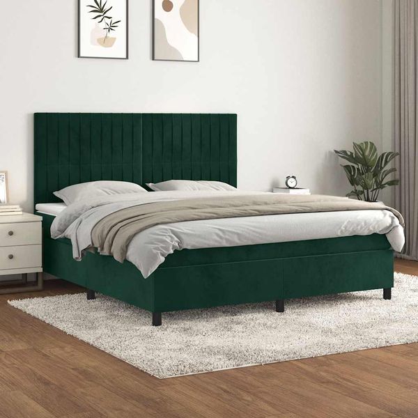 vidaXL Posteľný rám boxsping s matracom tmavozelený 160x200 cm zamat