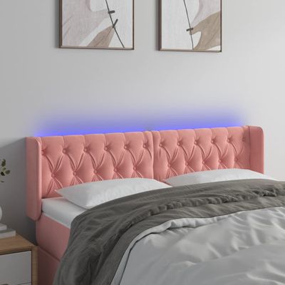 vidaXL Čelo postele s LED ružové 147x16x78/88 cm zamat